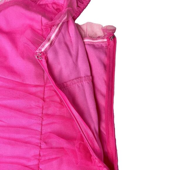 Endless Rose Hot Pink Tulle Ruched Mini Dress Sz M - Picture 5 of 9